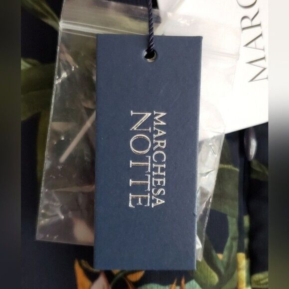 NWT Marchesa Notte Floral Print Cold Shoulder Ruffle Midi Dress - Picture 7 of 12